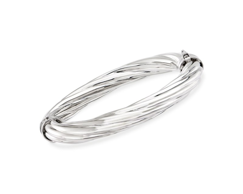 Italian Sterling Silver Twisted Oval Bangle Bracelet