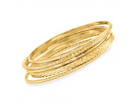 18kt Gold Over Sterling Jewelry Set: Five Textured Bangle Bracelets