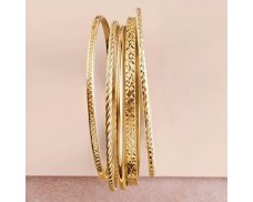 18kt Gold Over Sterling Jewelry Set: Five Textured Bangle Bracelets