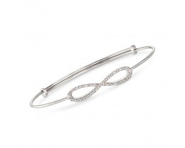 Diamond-Accented Infinity Symbol Bangle Bracelet in Sterling Silver