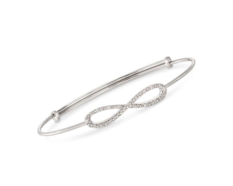 Diamond-Accented Infinity Symbol Bangle Bracelet in Sterling Silver