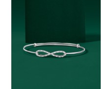 Diamond-Accented Infinity Symbol Bangle Bracelet in Sterling Silver