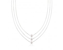 Sterling Silver Three-Strand Layered Bead Necklace. 18"