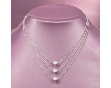 Sterling Silver Three-Strand Layered Bead Necklace. 18"