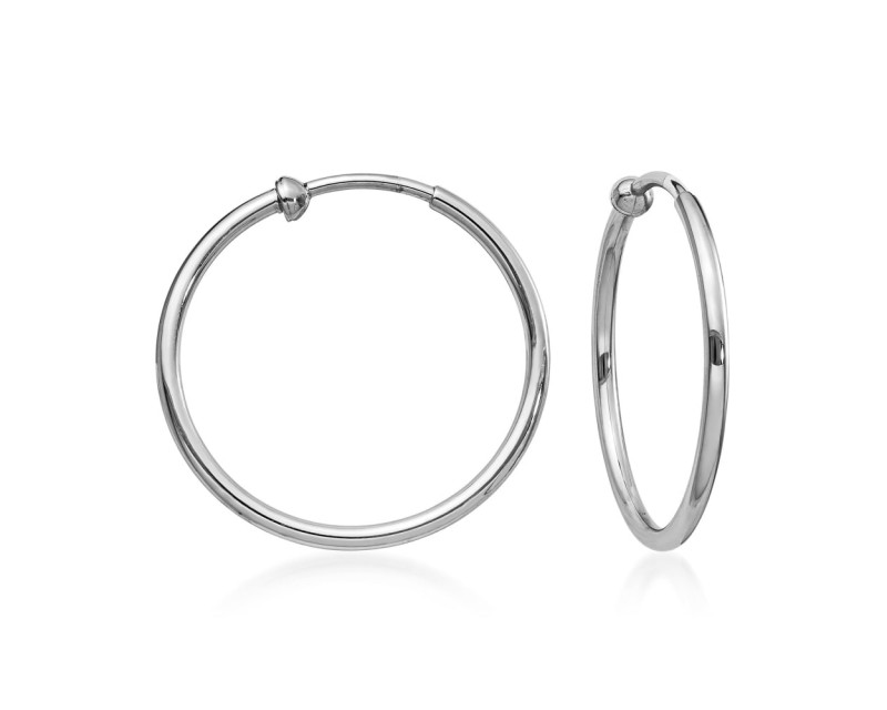 Sterling Silver Medium Hoop Clip-On Earrings. 1"