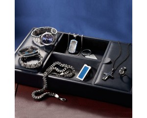 Men's Black and Blue Stainless Steel Bracelet with Black and Blue Carbon Fiber. 8.5"