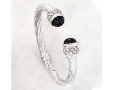 Italian Black Onyx and 1.30 ct. t.w. CZ Twisted Cuff Bracelet in Sterling Silver