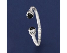 Italian Black Onyx and 1.30 ct. t.w. CZ Twisted Cuff Bracelet in Sterling Silver