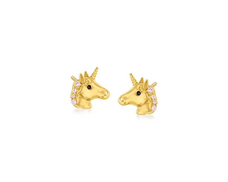 Child's 14kt Yellow Gold Unicorn Earrings with CZ Accents