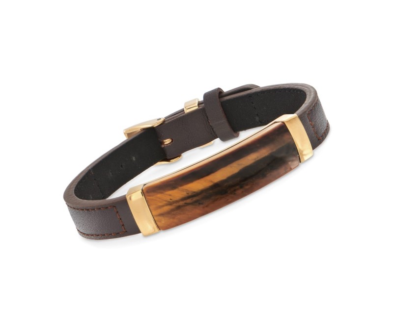 Men's Tigereye Brown Leather Bracelet with Stainless Steel