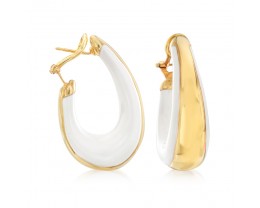 Italian 18kt Gold Over Sterling and White Enamel Hoop Earrings. 1 1/4"