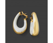 Italian 18kt Gold Over Sterling and White Enamel Hoop Earrings. 1 1/4"