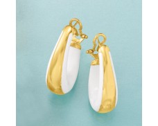 Italian 18kt Gold Over Sterling and White Enamel Hoop Earrings. 1 1/4"