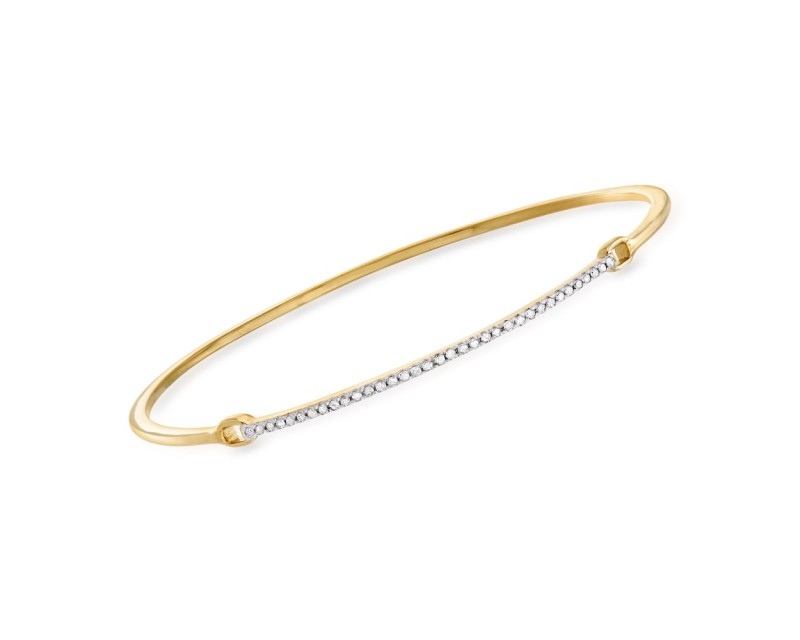 .25 ct. t.w. Diamond Bar Bangle Bracelet in Sterling Silver and 18kt Yellow Gold Over Sterling Silver