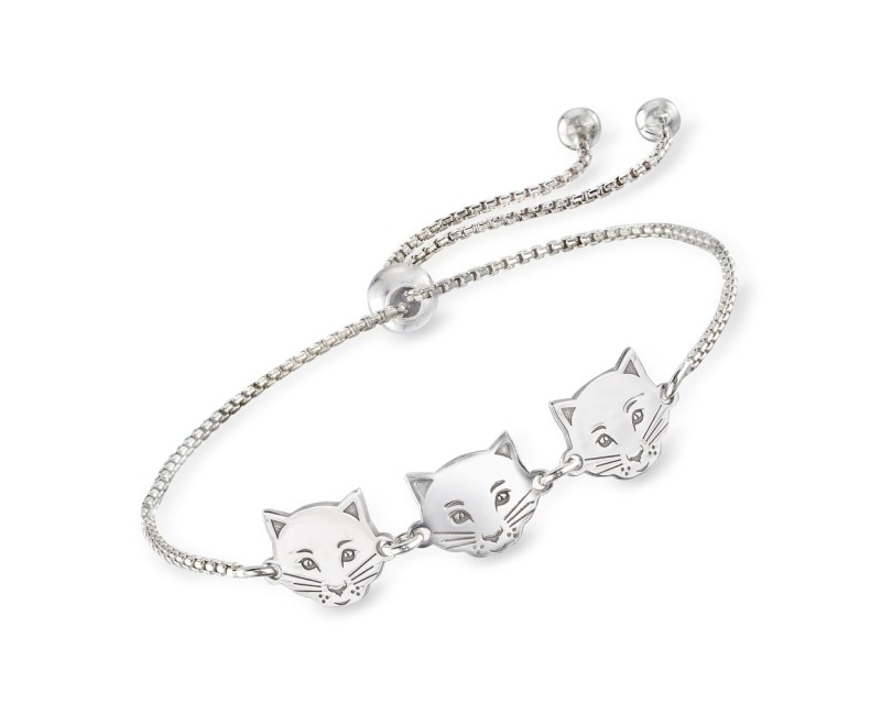 Italian Sterling Silver Cat Trio Bolo Bracelet