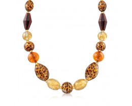 Italian Murano Leopard-Print Bead Necklace with 18kt Gold Over Sterling