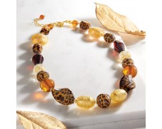 Italian Murano Leopard-Print Bead Necklace with 18kt Gold Over Sterling