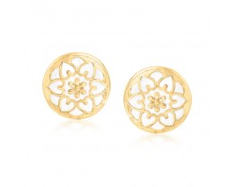 18kt Gold Over Sterling and White Enamel Floral Button Earrings