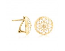18kt Gold Over Sterling and White Enamel Floral Button Earrings