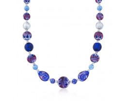 8-18mm Multicolored Murano Glass Bead Necklace in Sterling Silver