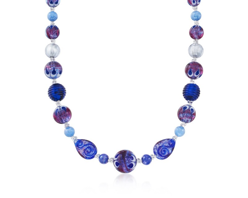 8-18mm Multicolored Murano Glass Bead Necklace in Sterling Silver