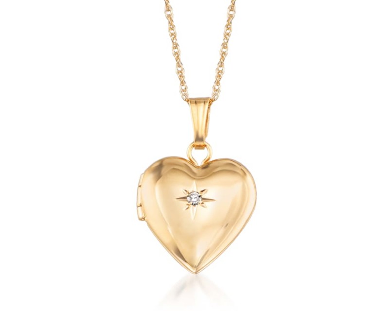 Child's 14kt Yellow Gold Small Heart Locket Necklace with Diamond Accent. 15"