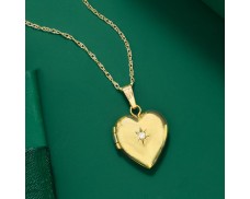 Child's 14kt Yellow Gold Small Heart Locket Necklace with Diamond Accent. 15"