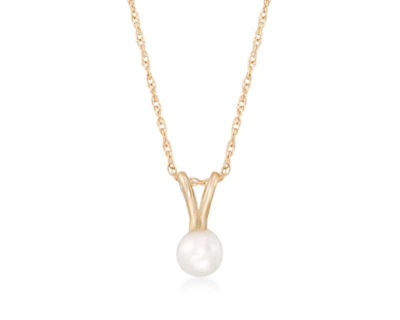 Child's 4mm Cultured Pearl Solitaire Necklace in 14kt Yellow Gold. 15"