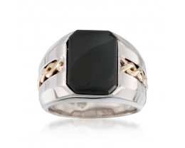 Men's Black Onyx Ring in Sterling Silver and 14kt Yellow Gold