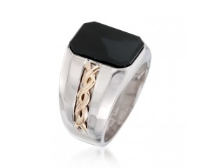 Men's Black Onyx Ring in Sterling Silver and 14kt Yellow Gold