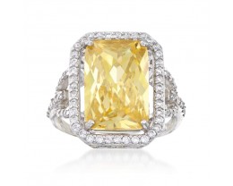 5.00 Carat Canary Yellow CZ and 1.10 ct. t.w. White CZ Ring in Sterling Silver