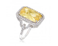 5.00 Carat Canary Yellow CZ and 1.10 ct. t.w. White CZ Ring in Sterling Silver