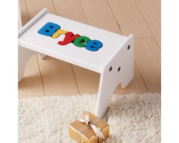 Child's Personalized Name Puzzle Stool - Primary Colors