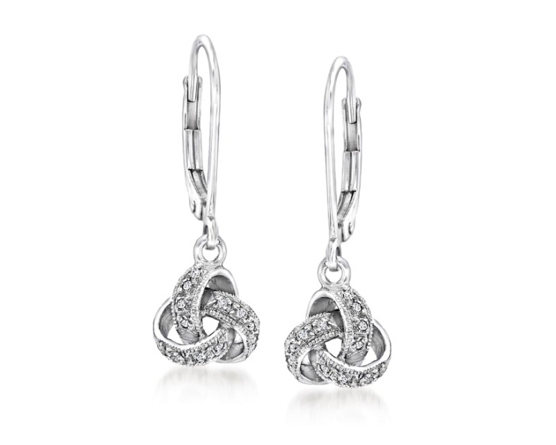 Diamond-Accented Love Knot Drop Earrings in Sterling Silver