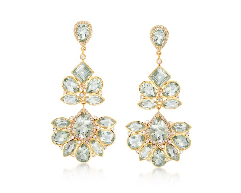 45.25 ct. t.w. Prasiolite and 3.10 ct. t.w. White Topaz Chandelier Earrings in 18kt Gold Over Sterling
