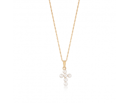 Child's 2.5-3mm Cultured Pearl Cross Pendant Necklace in 14kt Yellow Gold. 15"