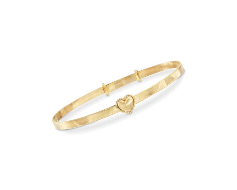 Child's 14kt Yellow Gold Heart Bangle Bracelet. 5"