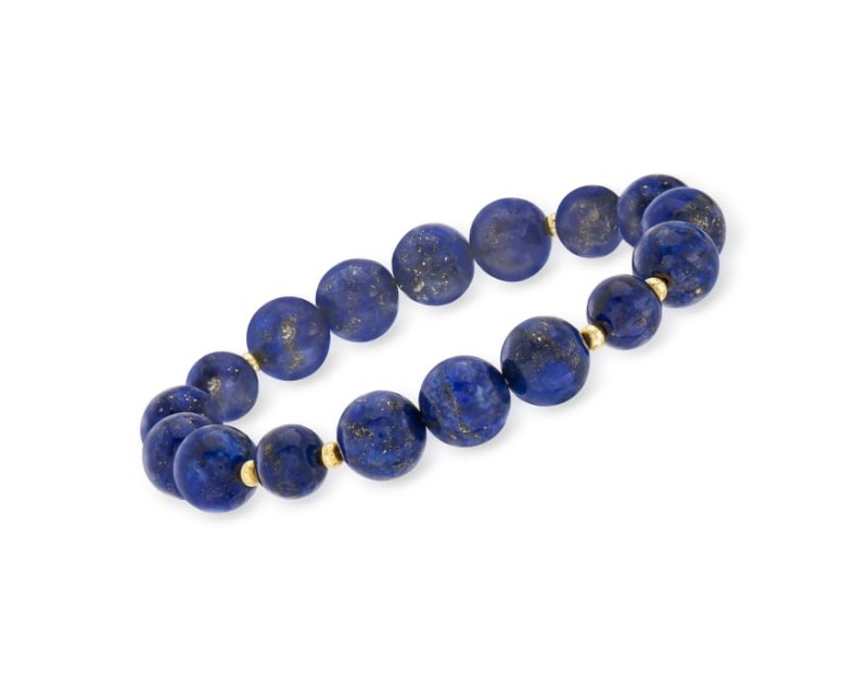 Lapis Bead Stretch Bracelet with 14kt Yellow Gold