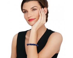 Lapis Bead Stretch Bracelet with 14kt Yellow Gold