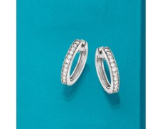 .25 ct. t.w. Diamond Milgrain Hoop Earrings in Sterling Silver. 1/2"