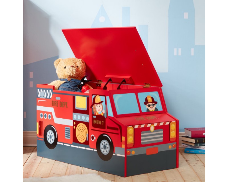 Child's "Little Fire Fighters" Wooden Toy Chest